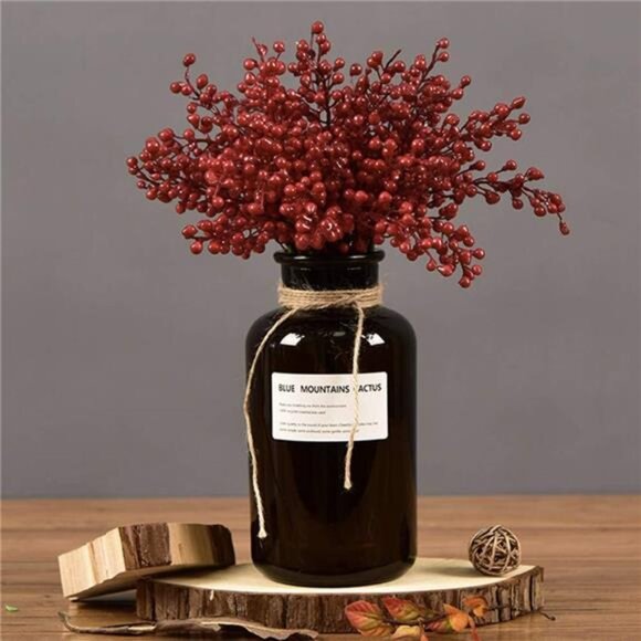 8-Pack Artificial Red Berry Stems - Holly Christmas Berries for Tree & Holiday - Picture 3 of 7